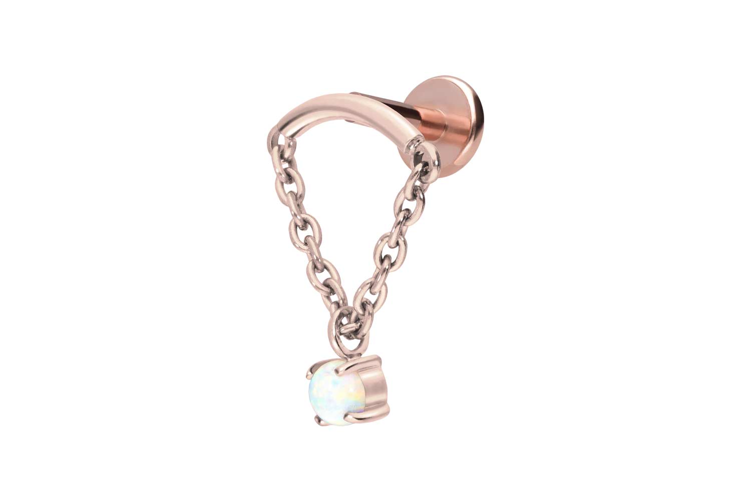 Titan Labret Piercing mit Innengewinde BOGEN + KETTE + SYNTHETISCHER OPAL
